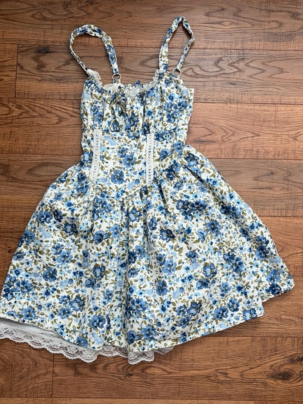 wild fable Blue Floral Sundress with Lace Accents